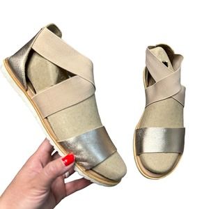 SOREL Womens 7 Warm Gold Metallic Stretch Ankle Strappy Pull On Ella Sandals